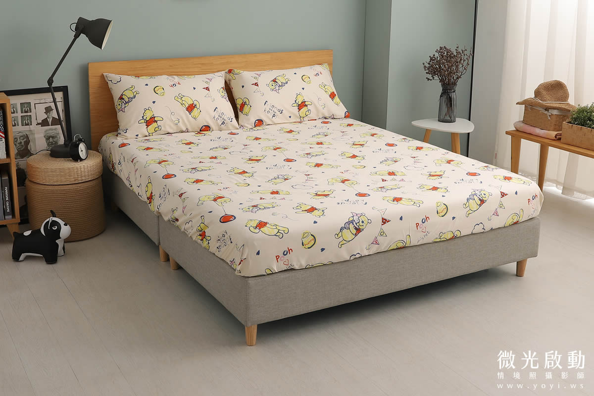 小熊維尼寢具攝影｜迪士尼小熊維尼童趣雙人床包情境攝影 3