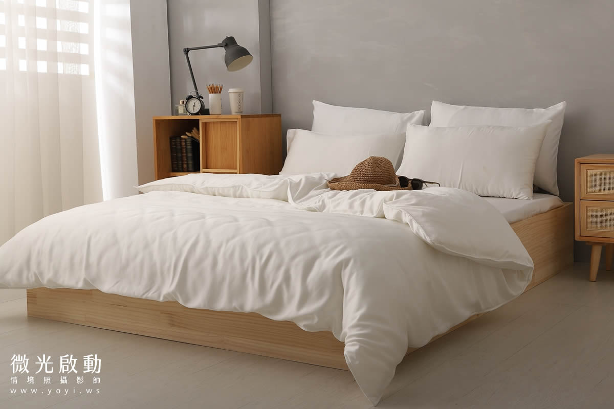 寢具商品攝影｜純白極簡雙人床包明亮臥室情境攝影 121