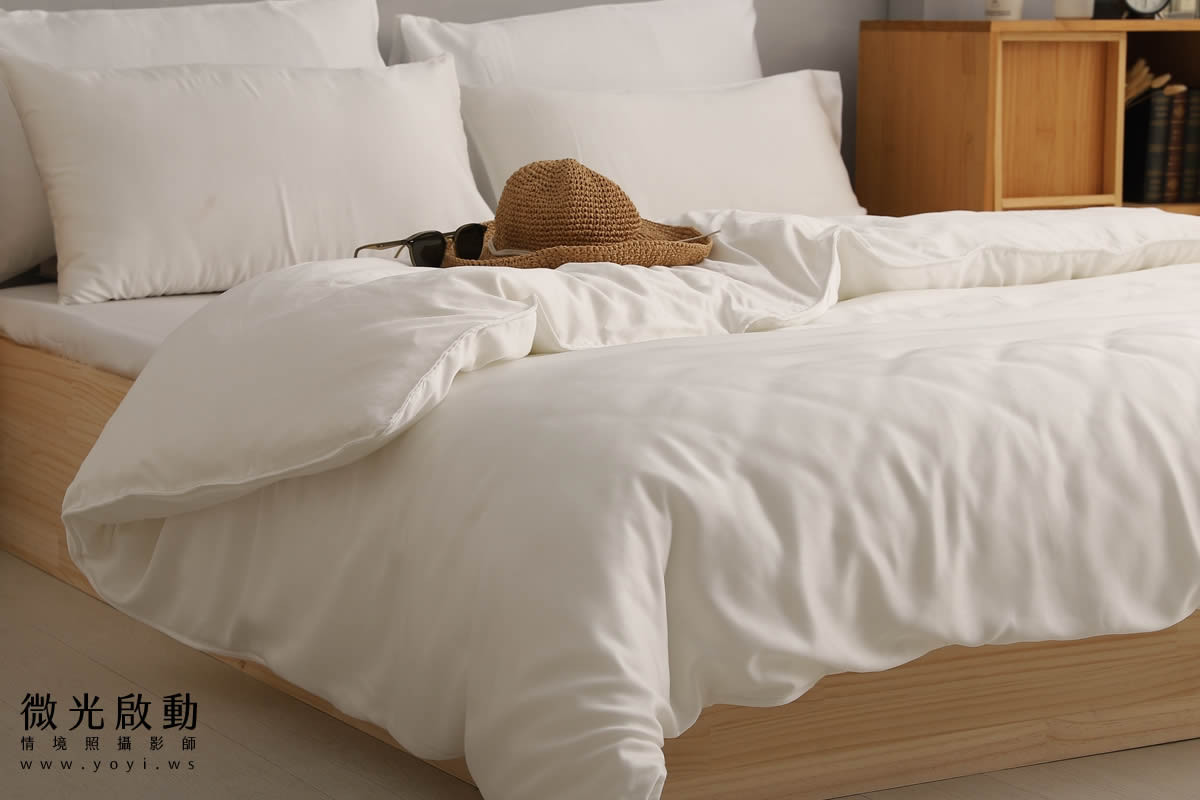 寢具商品攝影｜純白極簡雙人床包明亮臥室情境攝影 123