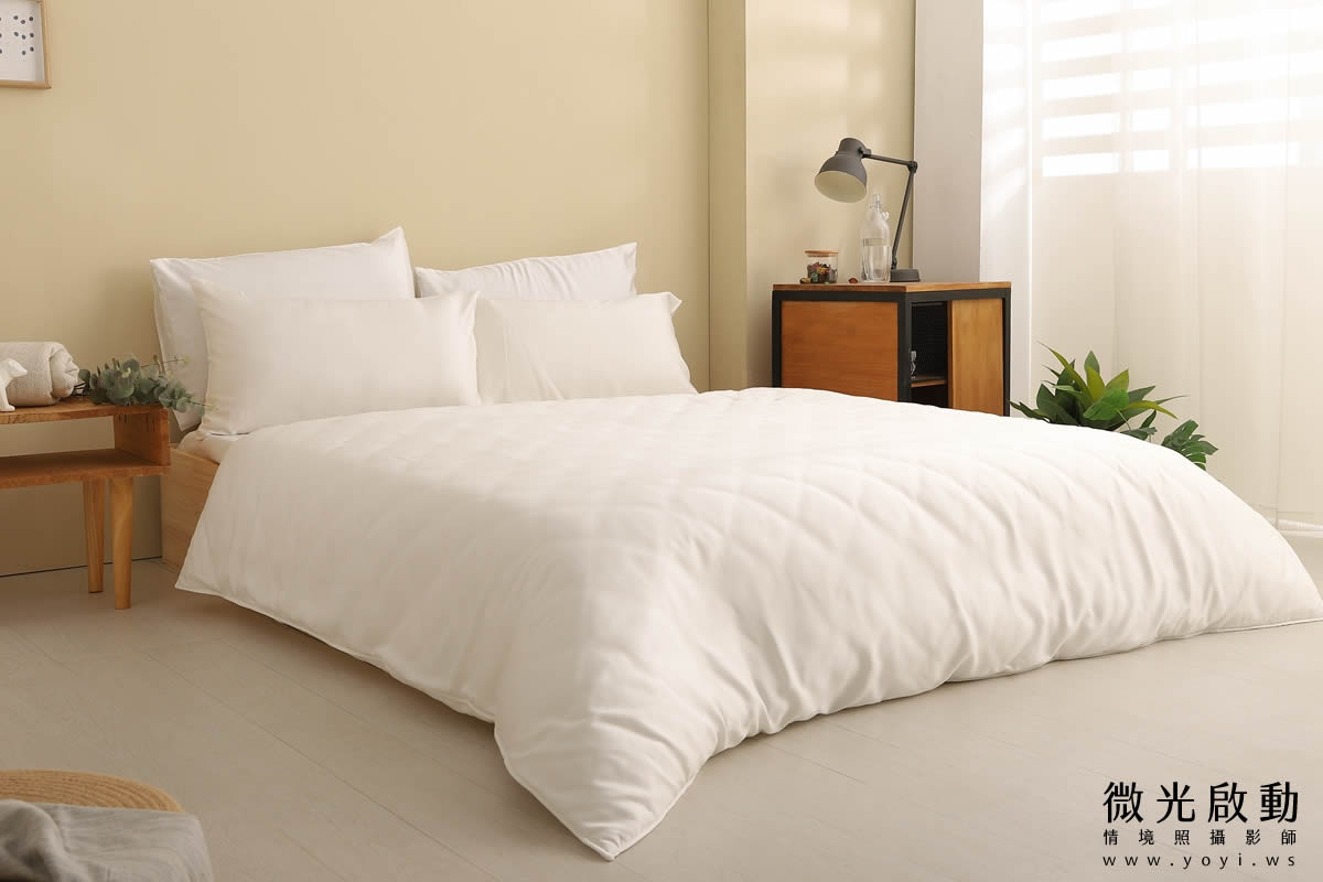 寢具商品攝影｜純白極簡雙人床包明亮臥室情境攝影 135