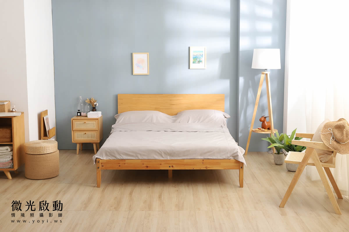 寢具商品攝影｜沉穩灰調雙人床包模特兒熟睡情境攝影 1