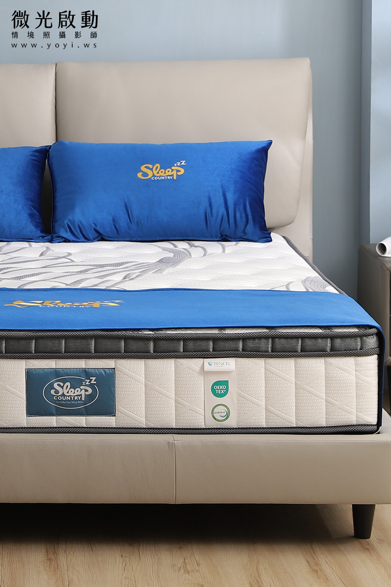 床墊家具攝影｜高支撐機能床墊與質感床架明亮情境攝影｜睡眠王國 9