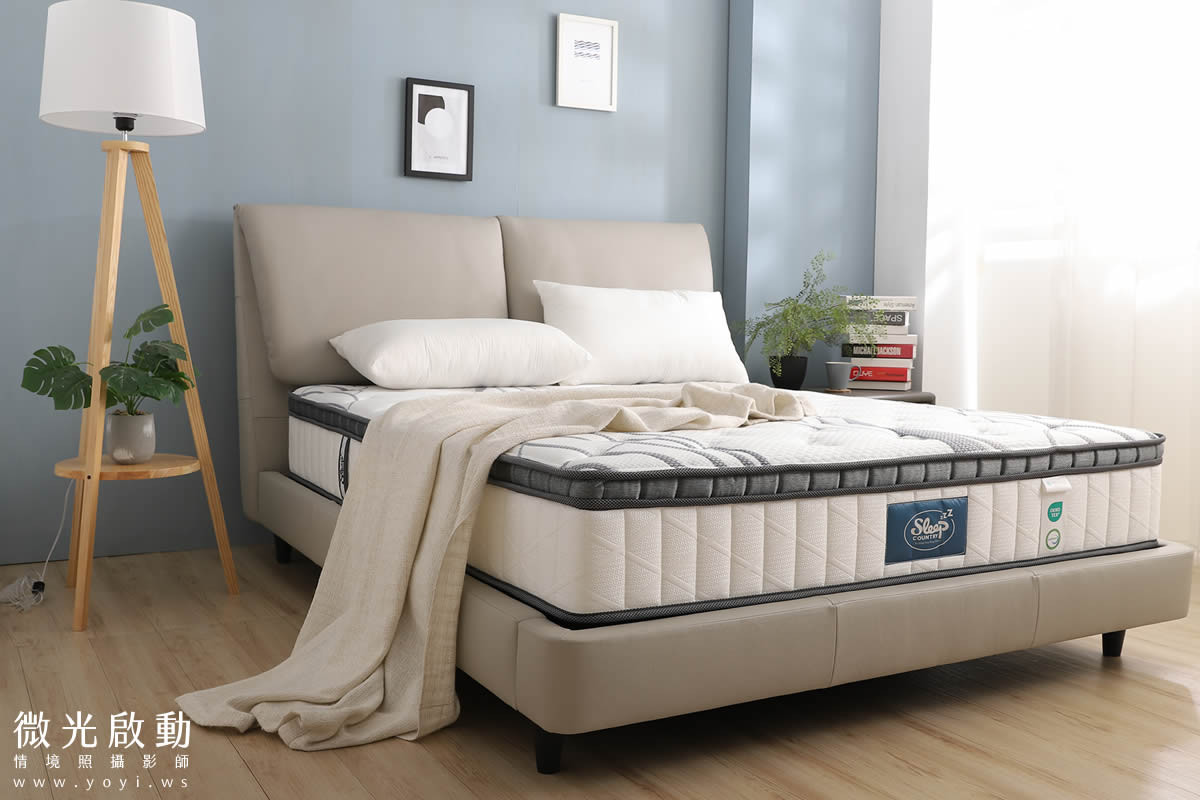 床墊家具攝影｜高支撐機能床墊與質感床架明亮情境攝影｜睡眠王國 45