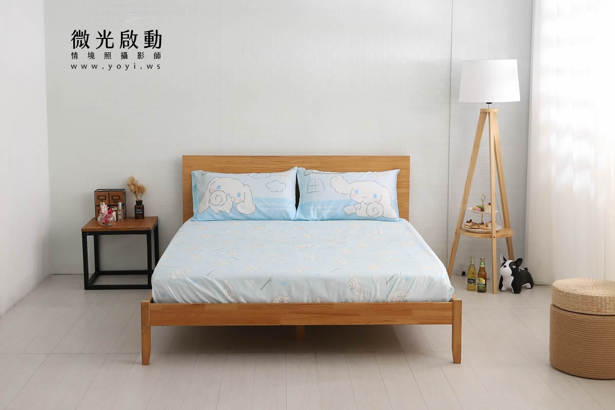 大耳狗寢具攝影｜大耳狗水藍色童趣雙人床包情境攝影｜床的嫁紗 1