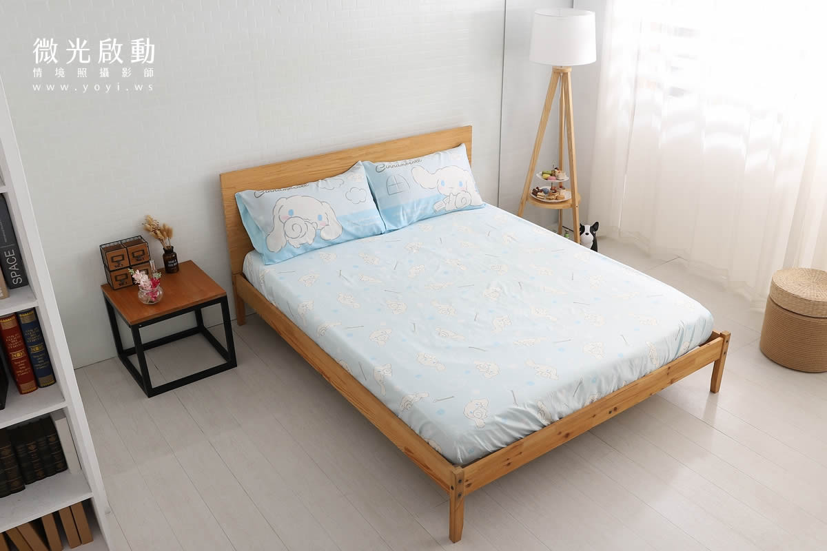 大耳狗寢具攝影｜大耳狗水藍色童趣雙人床包情境攝影｜床的嫁紗 3