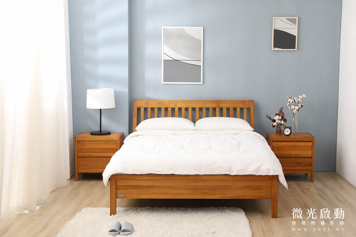 家具商品攝影｜溫潤柚木雙人床架臥室情境攝影｜歐克斯柚木 25