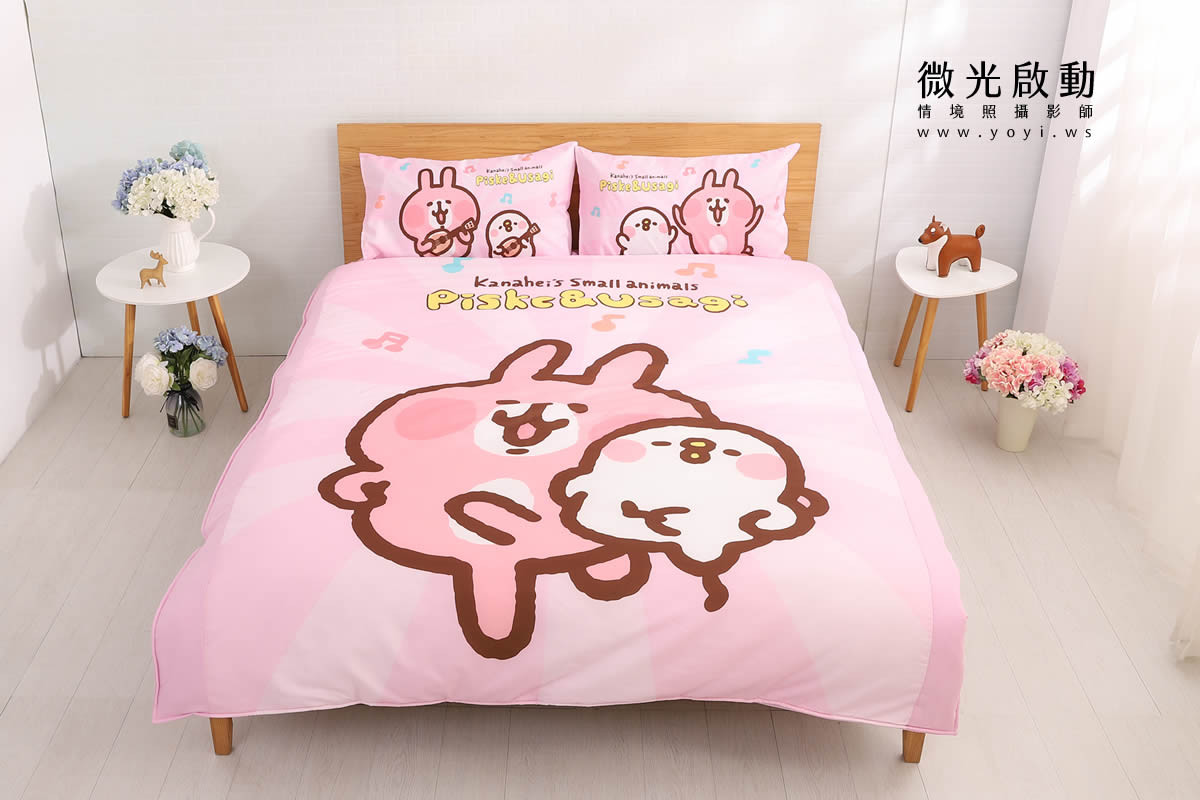 卡通聯名寢具攝影｜布丁狗童趣黃色雙人床包情境攝影 23