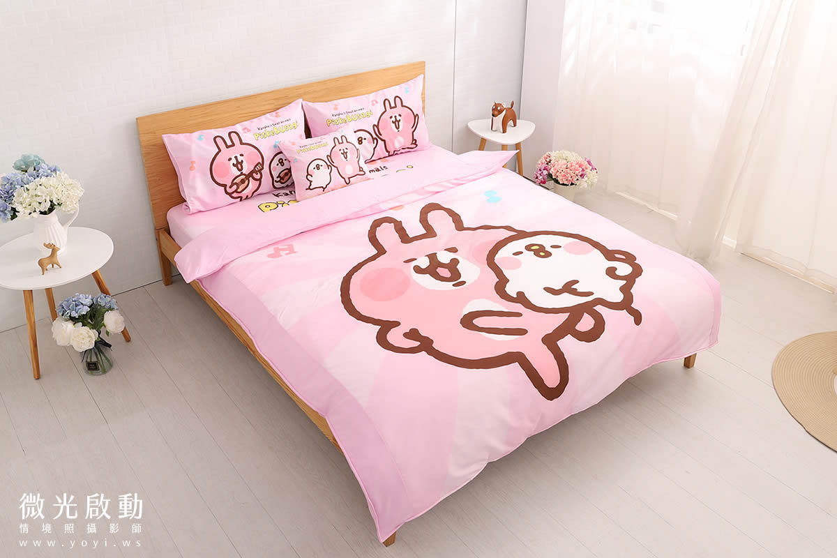 卡通聯名寢具攝影｜布丁狗童趣黃色雙人床包情境攝影 25