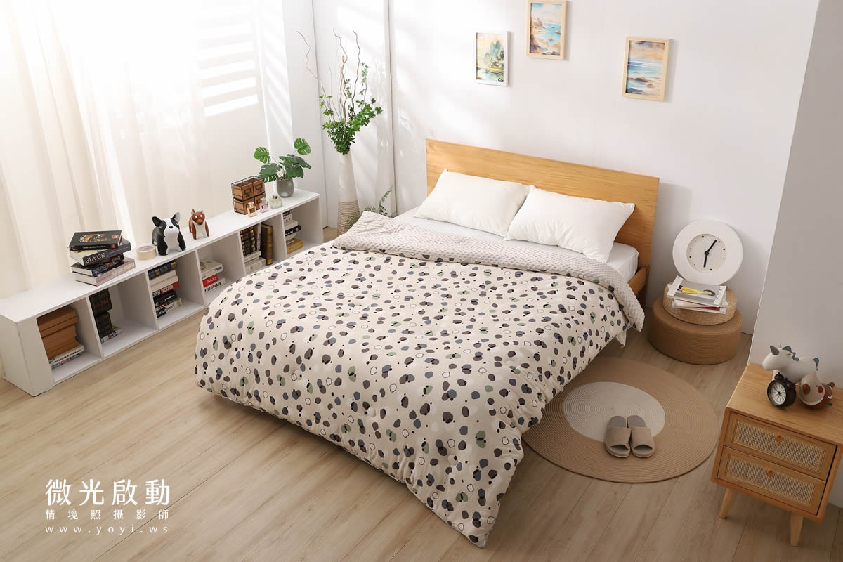 寢具商品攝影｜清新綠意圖騰雙人床包居家情境攝影｜愛利斯 3