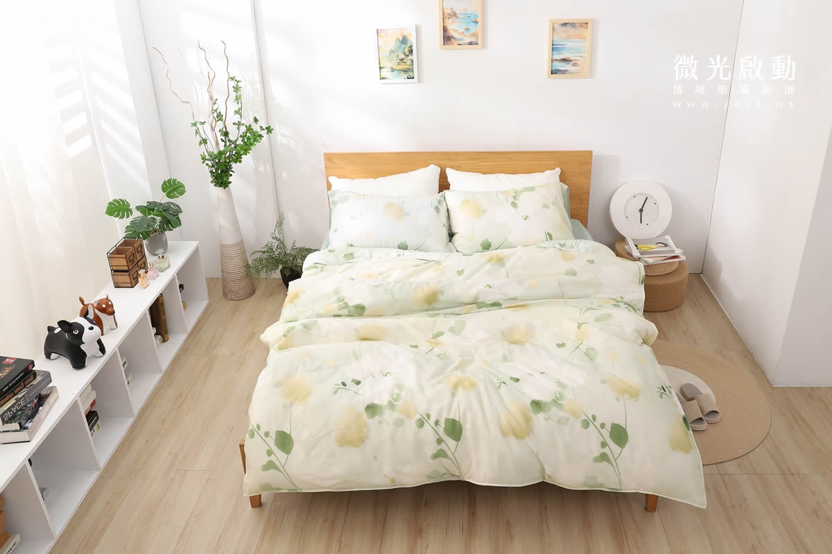 寢具商品攝影｜清新綠意圖騰雙人床包居家情境攝影｜愛利斯 7