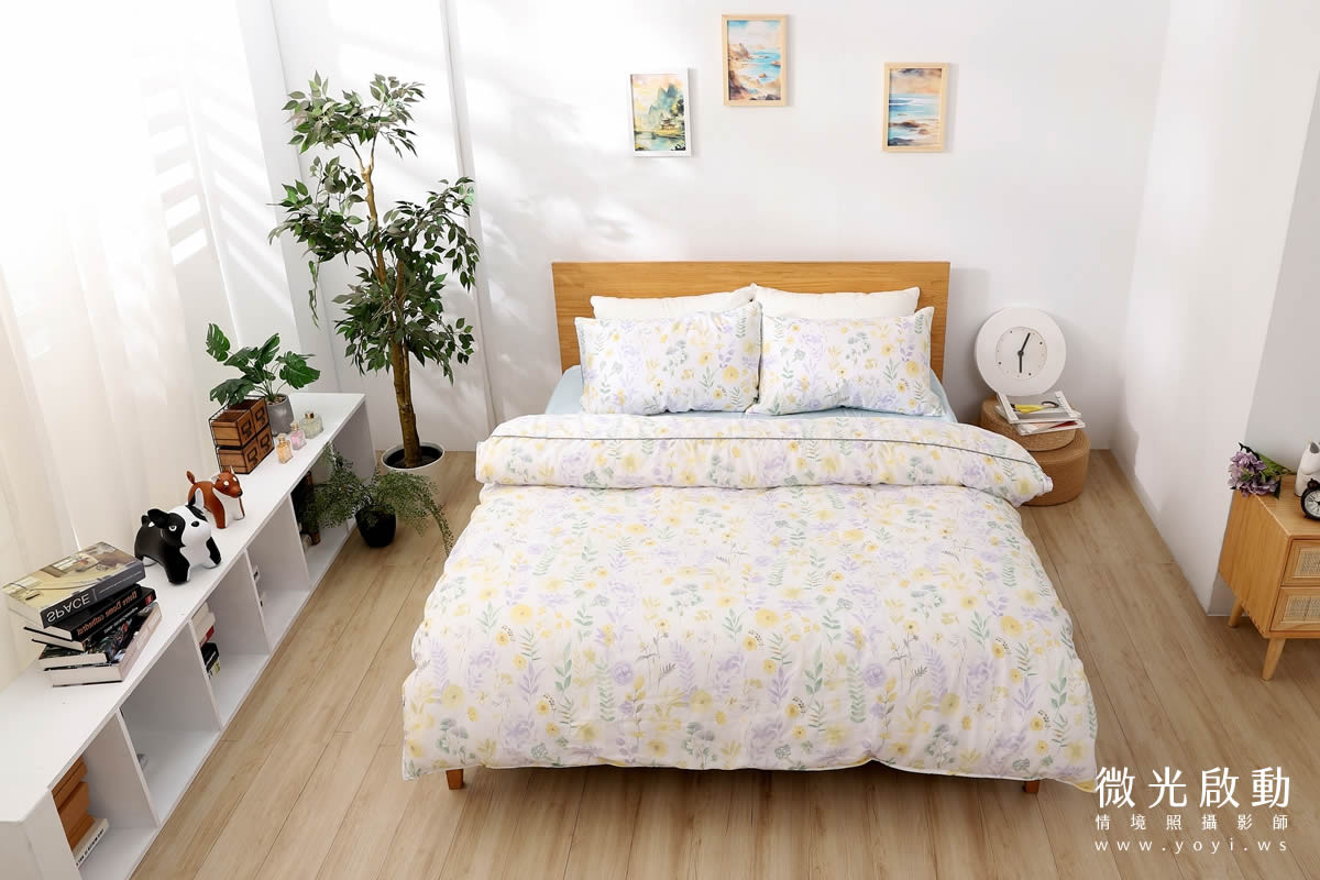 寢具商品攝影｜清新綠意圖騰雙人床包居家情境攝影｜愛利斯 15