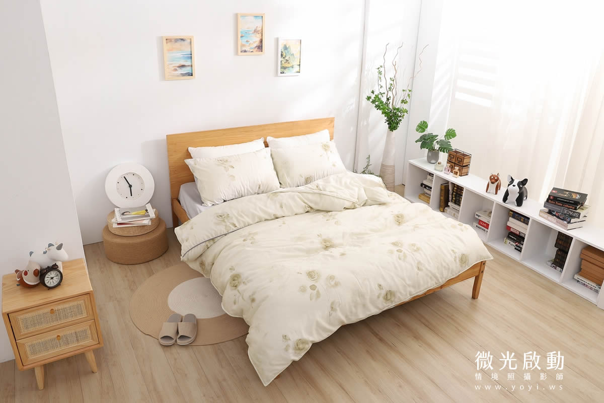 寢具商品攝影｜清新綠意圖騰雙人床包居家情境攝影｜愛利斯 67