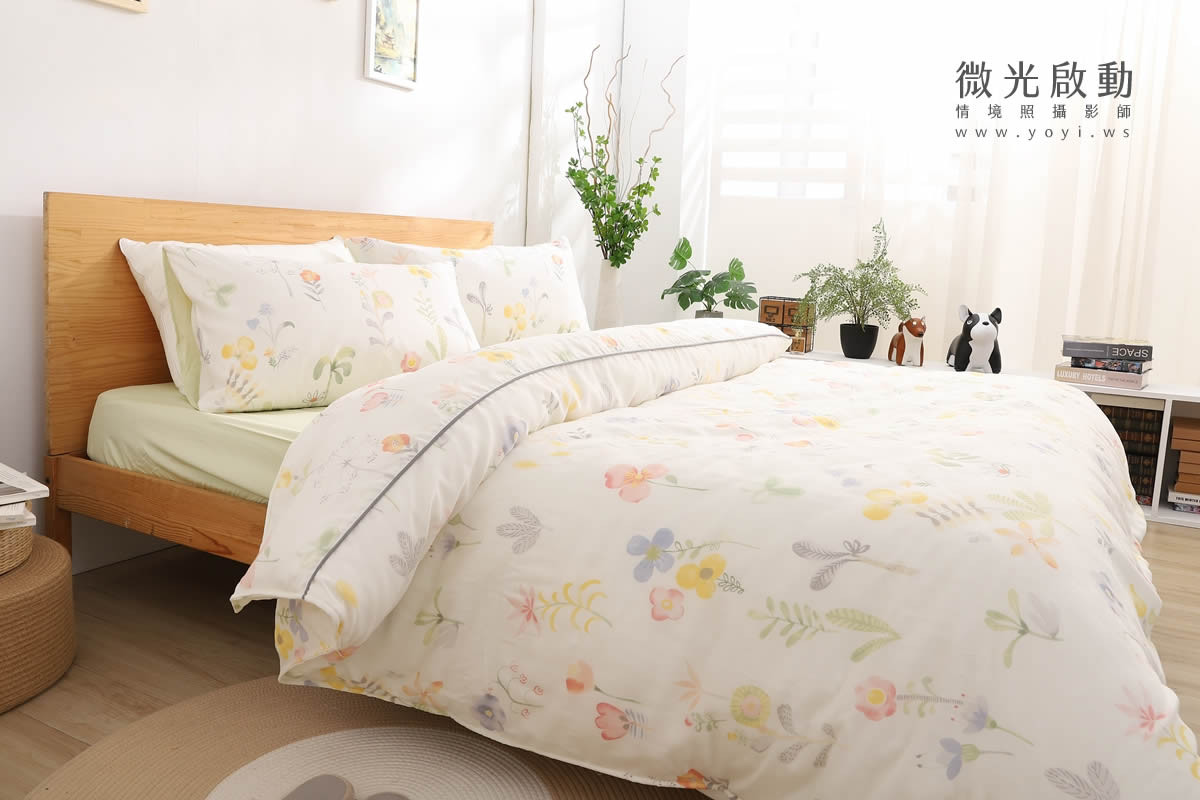 寢具商品攝影｜清新綠意圖騰雙人床包居家情境攝影｜愛利斯 75