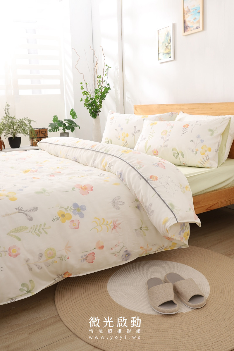 寢具商品攝影｜清新綠意圖騰雙人床包居家情境攝影｜愛利斯 77
