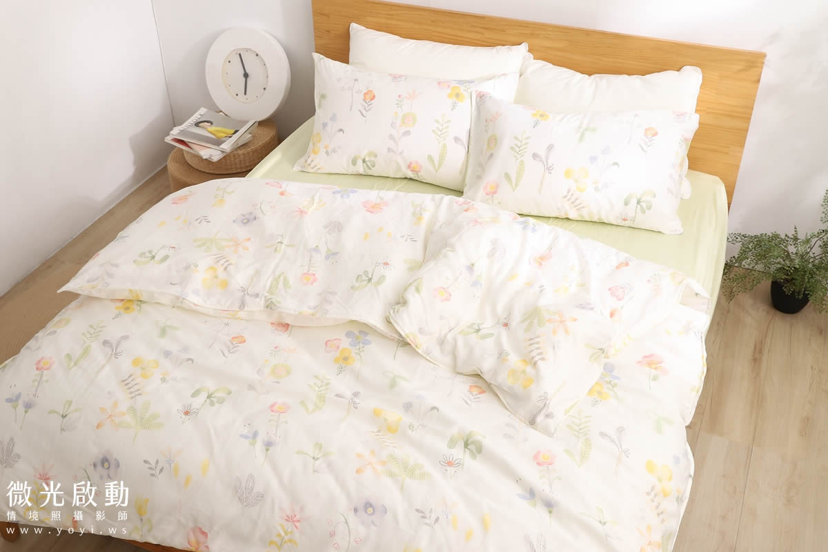 寢具商品攝影｜清新綠意圖騰雙人床包居家情境攝影｜愛利斯 85