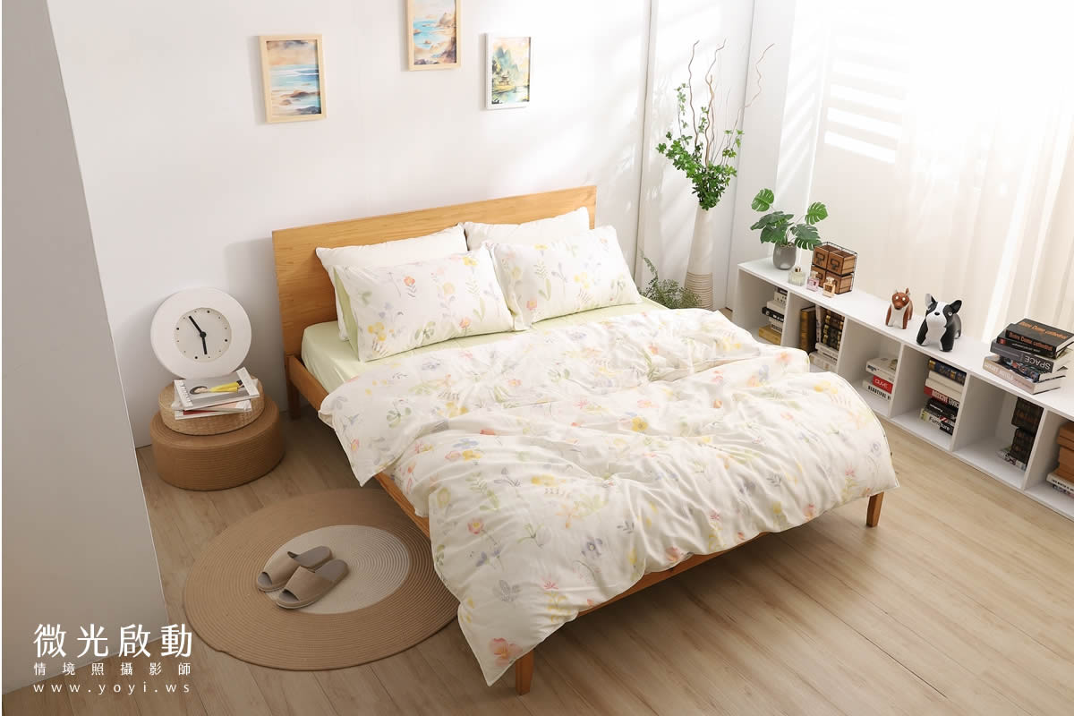 寢具商品攝影｜清新綠意圖騰雙人床包居家情境攝影｜愛利斯 89