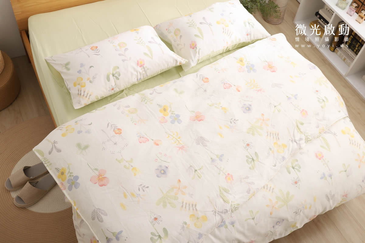 寢具商品攝影｜清新綠意圖騰雙人床包居家情境攝影｜愛利斯 91