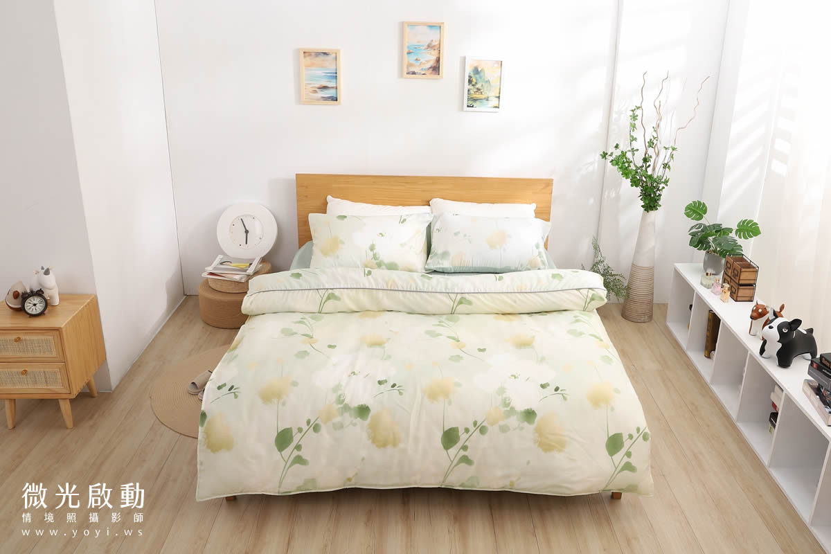 寢具商品攝影｜清新綠意圖騰雙人床包居家情境攝影｜愛利斯 93