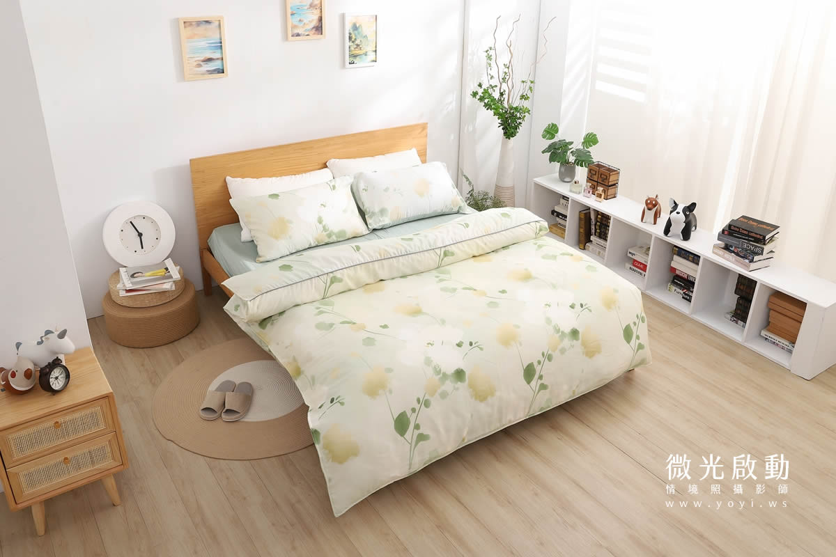 寢具商品攝影｜清新綠意圖騰雙人床包居家情境攝影｜愛利斯 95