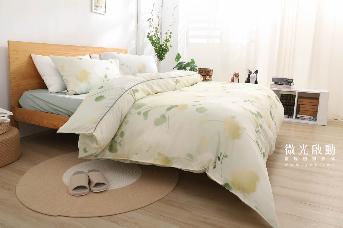 寢具商品攝影｜清新綠意圖騰雙人床包居家情境攝影｜愛利斯 99
