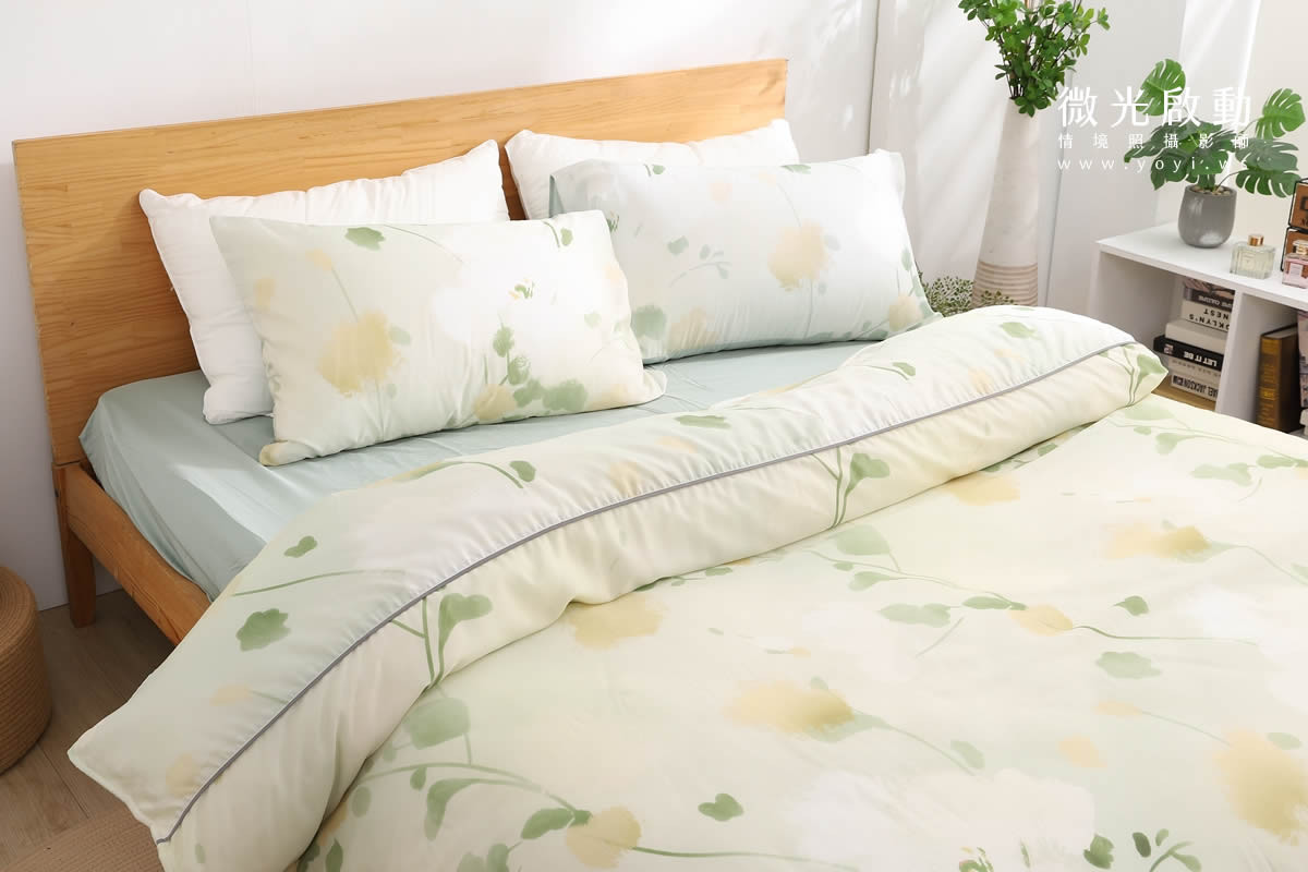寢具商品攝影｜清新綠意圖騰雙人床包居家情境攝影｜愛利斯 101