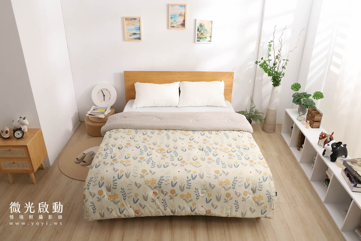 寢具商品攝影｜清新綠意圖騰雙人床包居家情境攝影｜愛利斯 129