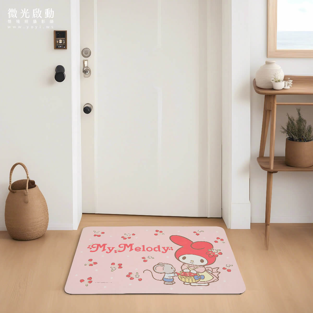 門墊攝影｜粉色童趣造型門墊玄關情境攝影 3