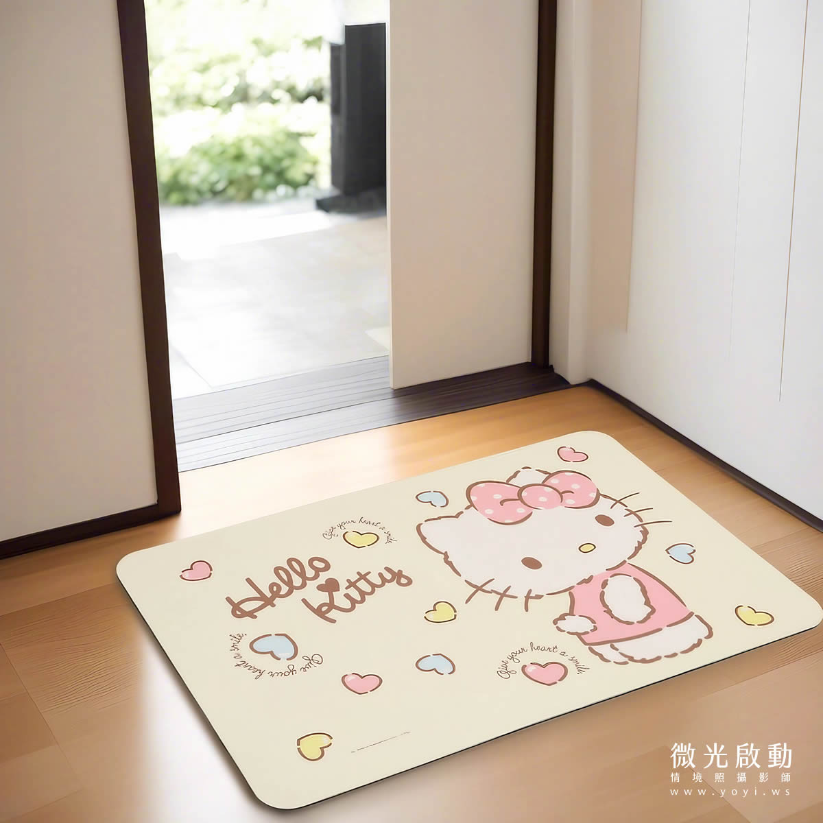 門墊攝影｜粉色童趣造型門墊玄關情境攝影 5
