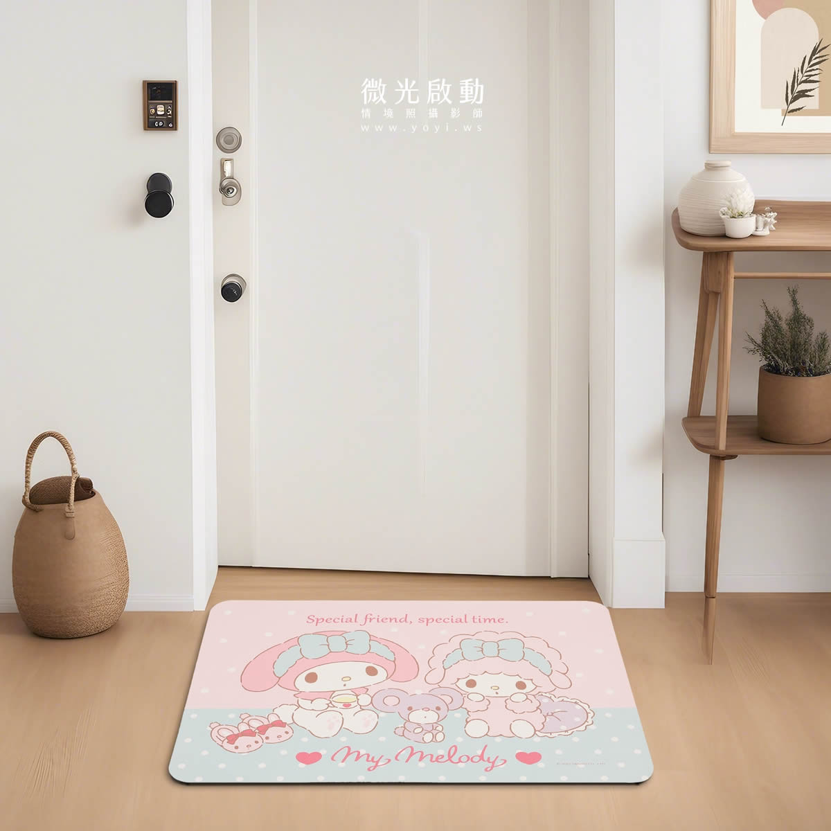 門墊攝影｜粉色童趣造型門墊玄關情境攝影 49