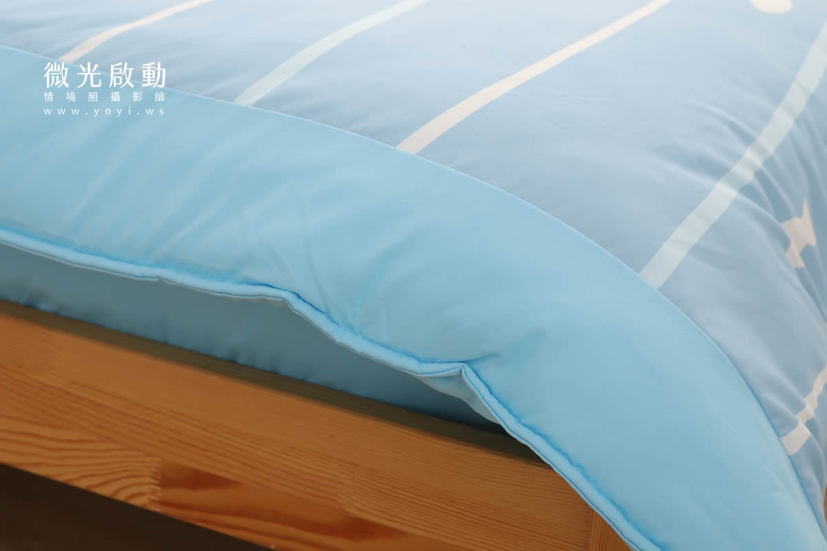 卡通聯名寢具攝影｜mofusand 鯊魚貓咪藍色床包情境攝影｜床的嫁紗 11