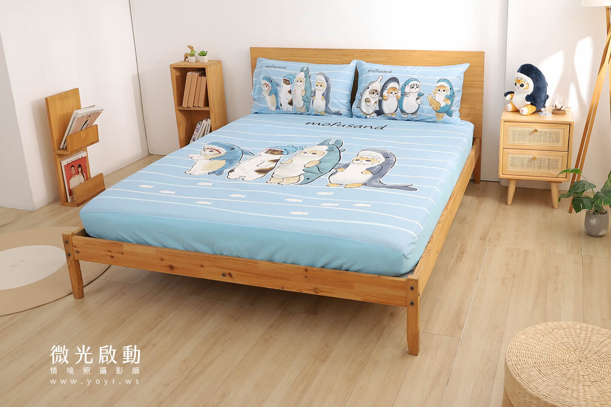 卡通聯名寢具攝影｜mofusand 鯊魚貓咪藍色床包情境攝影｜床的嫁紗 17