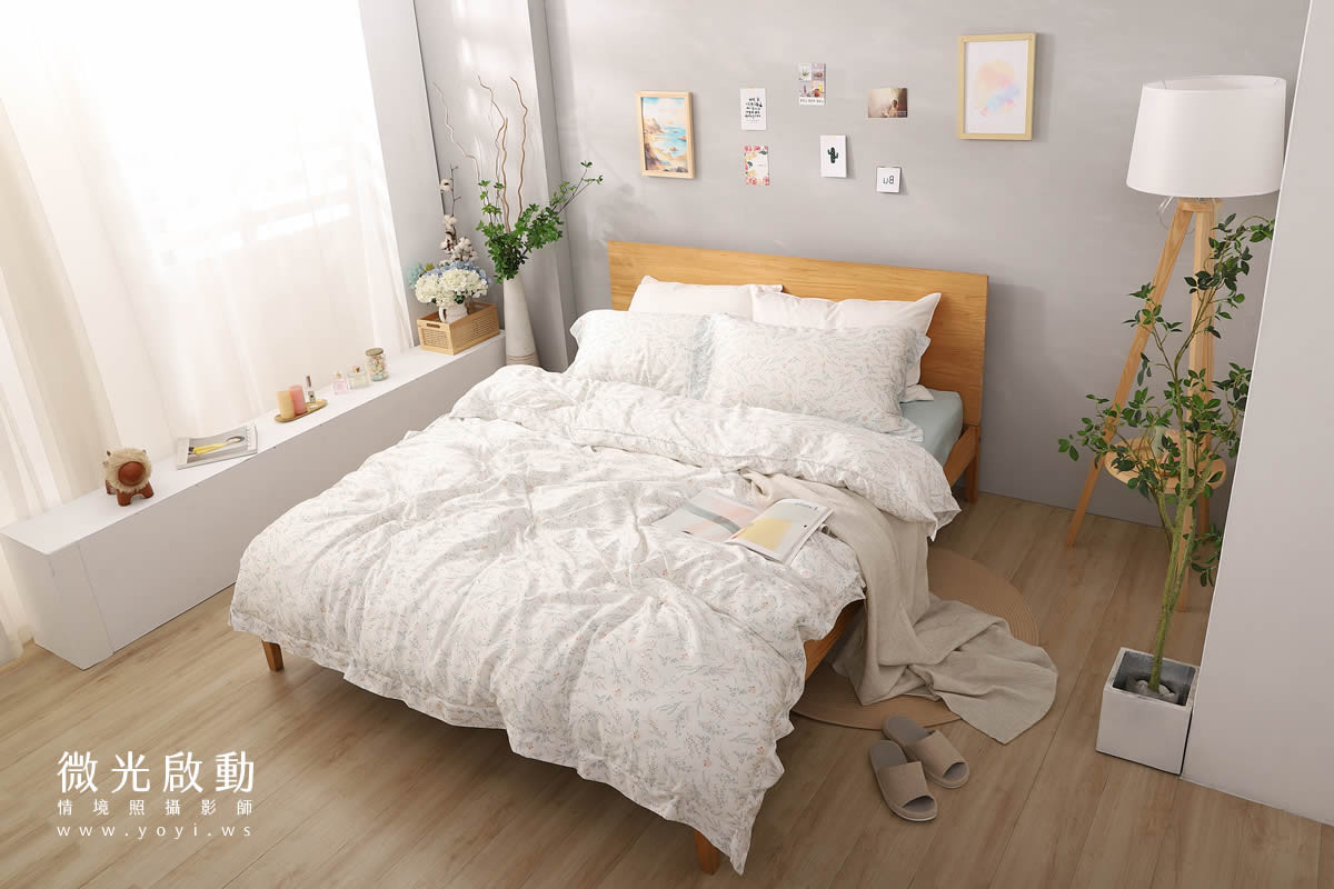 寢具商品攝影｜藍色沉穩圖騰雙人床包組情境攝影｜愛利斯寢具 3