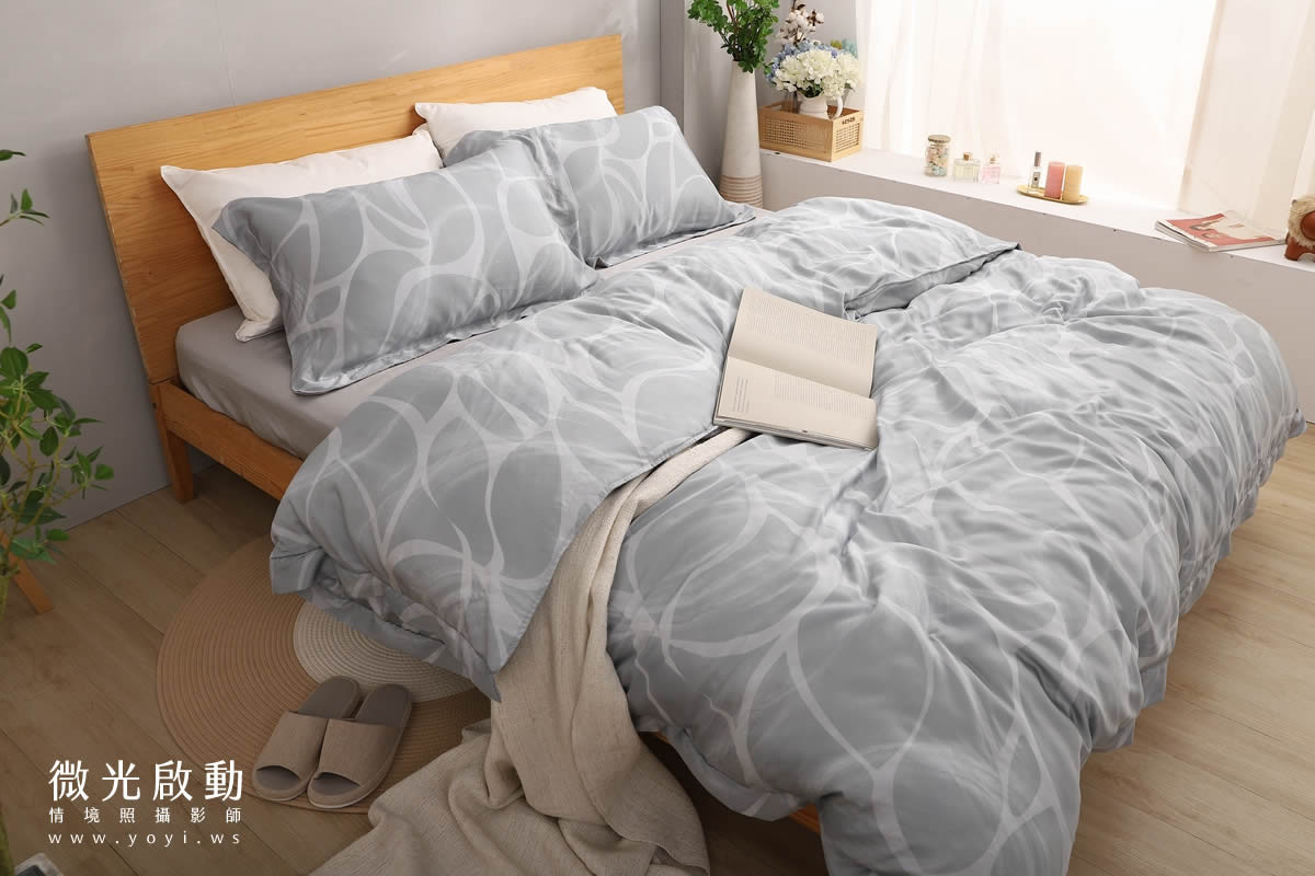 寢具商品攝影｜藍色沉穩圖騰雙人床包組情境攝影｜愛利斯寢具 7