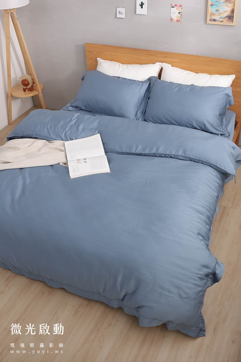 寢具商品攝影｜藍色沉穩圖騰雙人床包組情境攝影｜愛利斯寢具 9