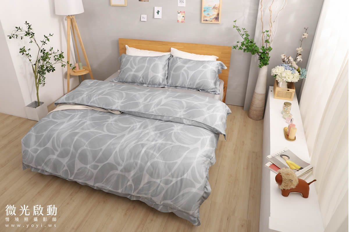 寢具商品攝影｜藍色沉穩圖騰雙人床包組情境攝影｜愛利斯寢具 23