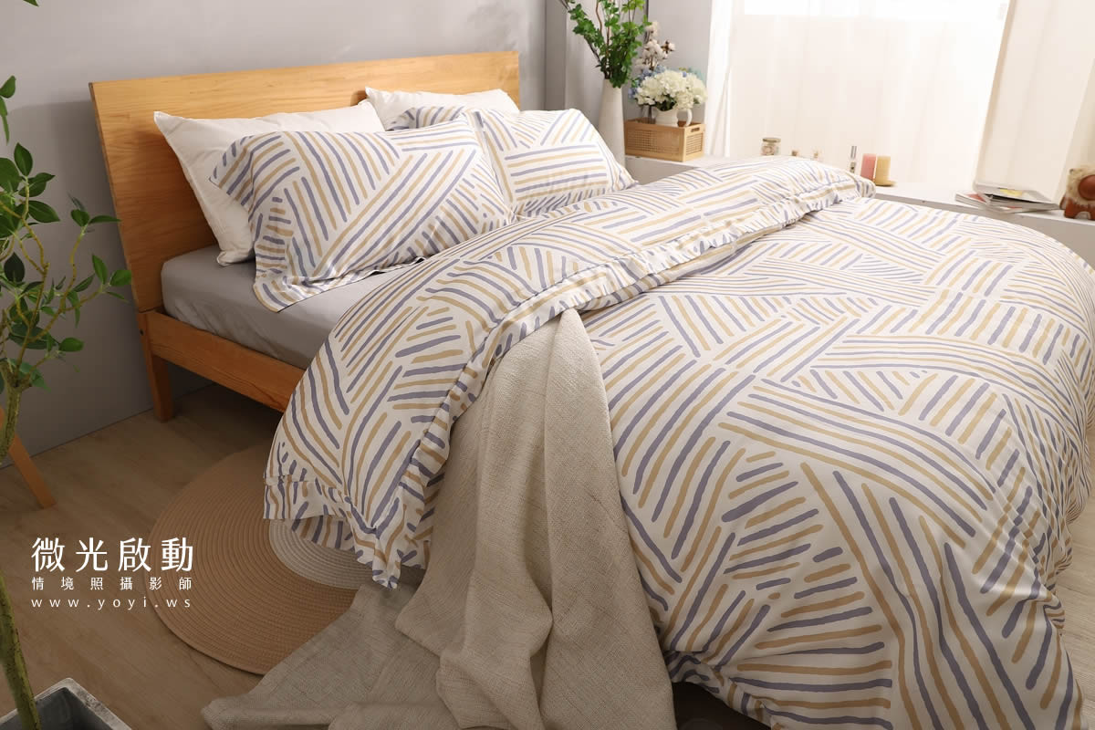 寢具商品攝影｜藍色沉穩圖騰雙人床包組情境攝影｜愛利斯寢具 47