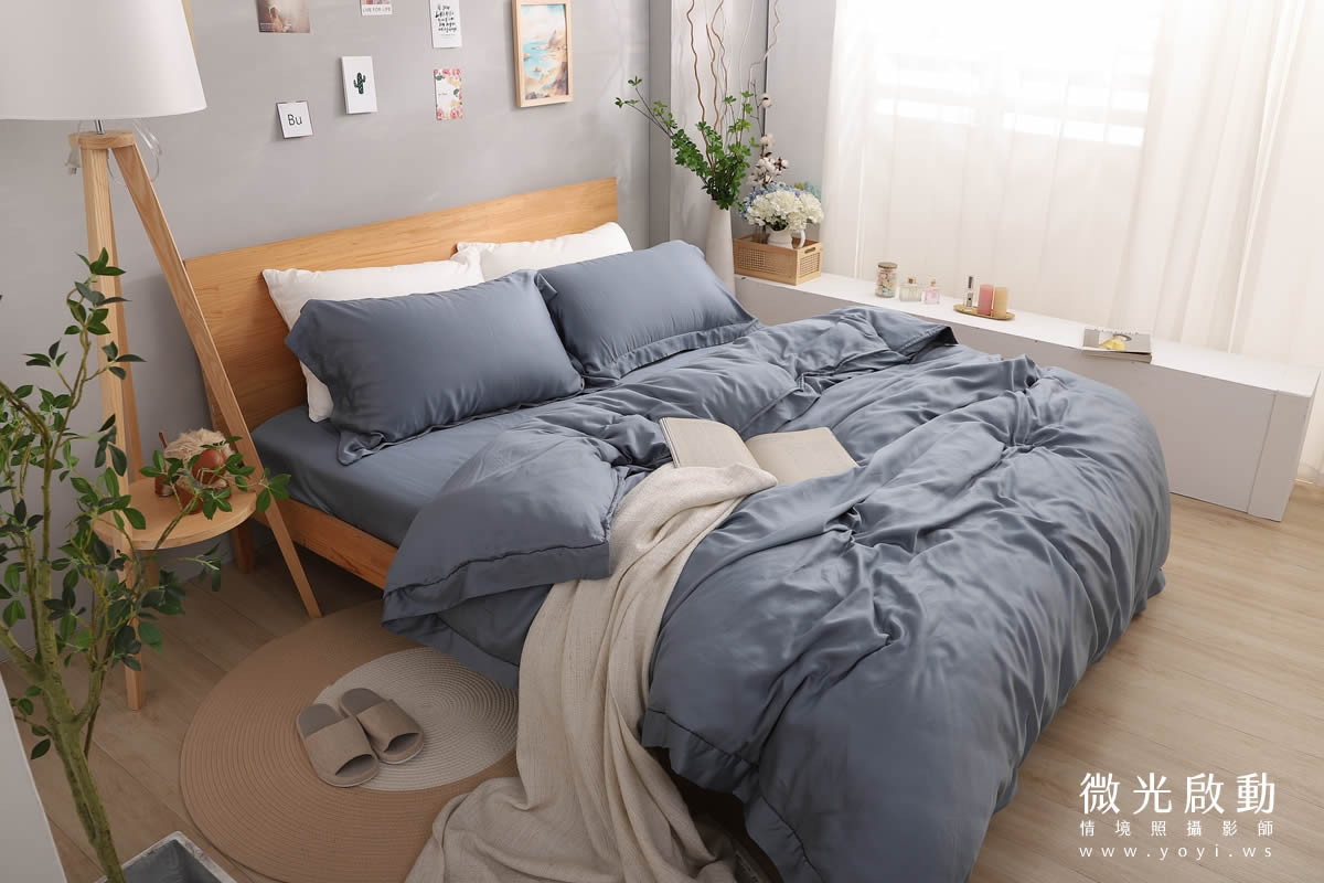 寢具商品攝影｜藍色沉穩圖騰雙人床包組情境攝影｜愛利斯寢具 57