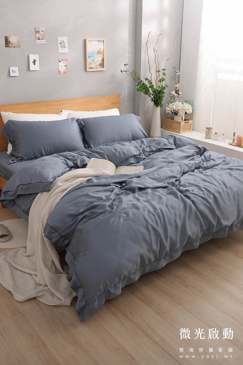 寢具商品攝影｜藍色沉穩圖騰雙人床包組情境攝影｜愛利斯寢具 81
