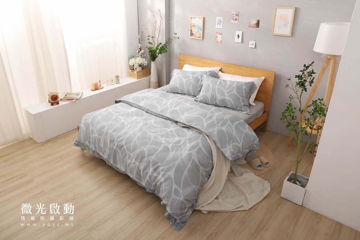 寢具商品攝影｜藍色沉穩圖騰雙人床包組情境攝影｜愛利斯寢具 85