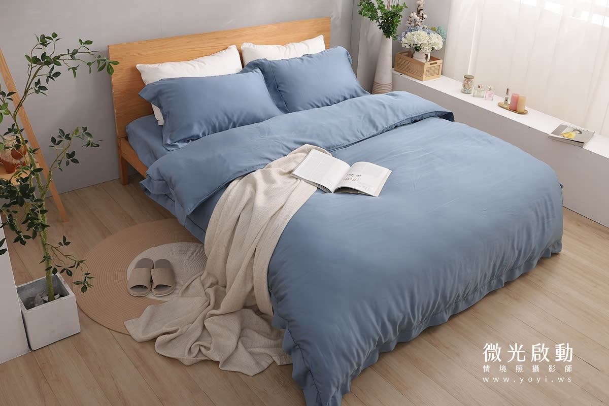 寢具商品攝影｜藍色沉穩圖騰雙人床包組情境攝影｜愛利斯寢具 87
