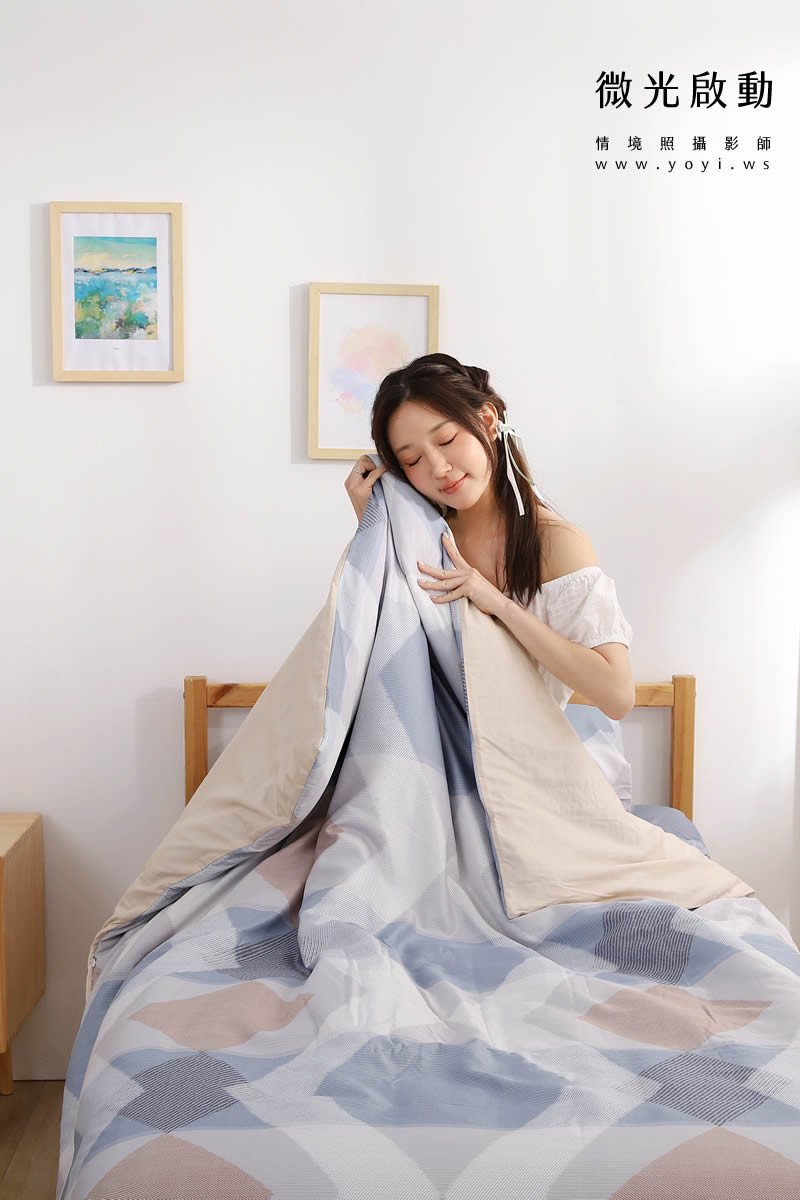 寢具商品攝影｜水藍色單人床包組模特兒情境攝影｜蓓爾國際 13