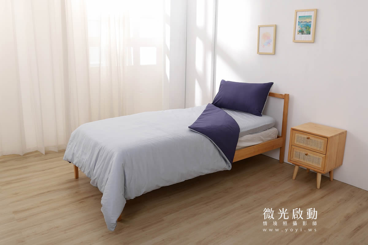 寢具商品攝影｜水藍色單人床包組模特兒情境攝影｜蓓爾國際 27