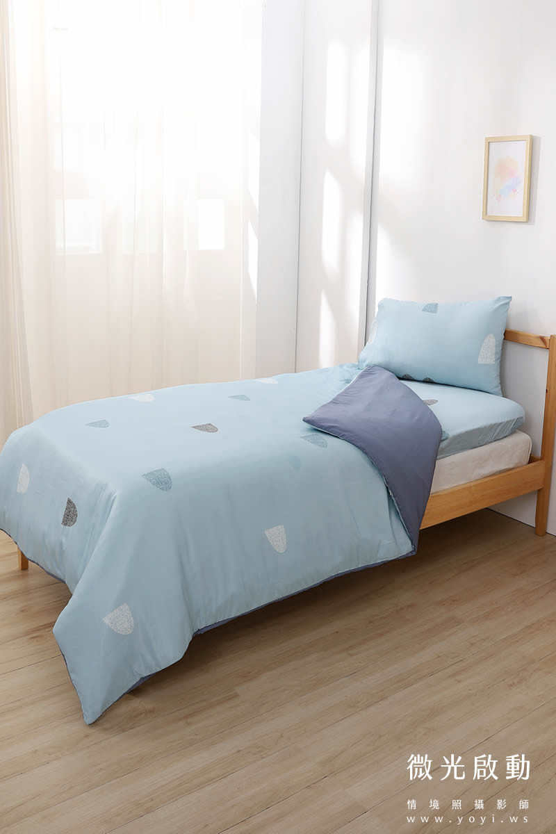 寢具商品攝影｜水藍色單人床包組模特兒情境攝影｜蓓爾國際 33