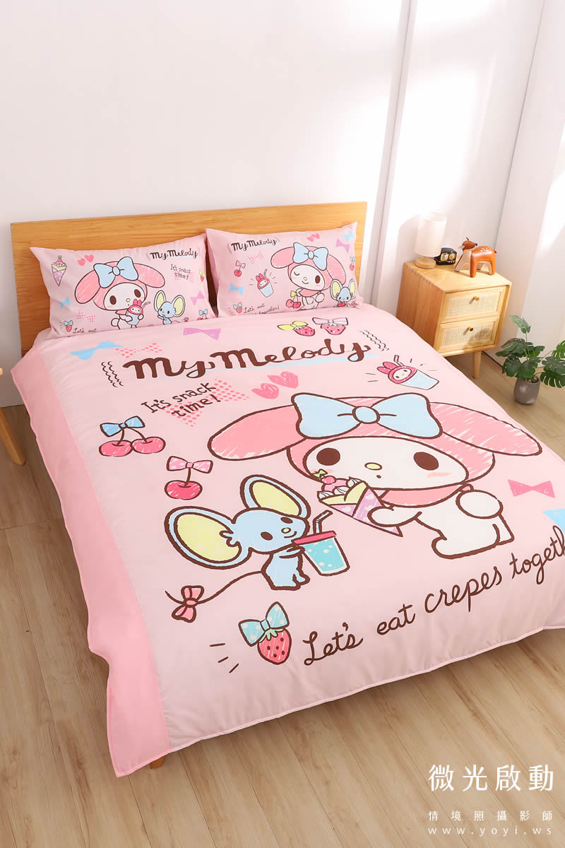 卡通聯名寢具攝影｜美樂蒂粉色童趣雙人床包情境攝影｜銘詳 15