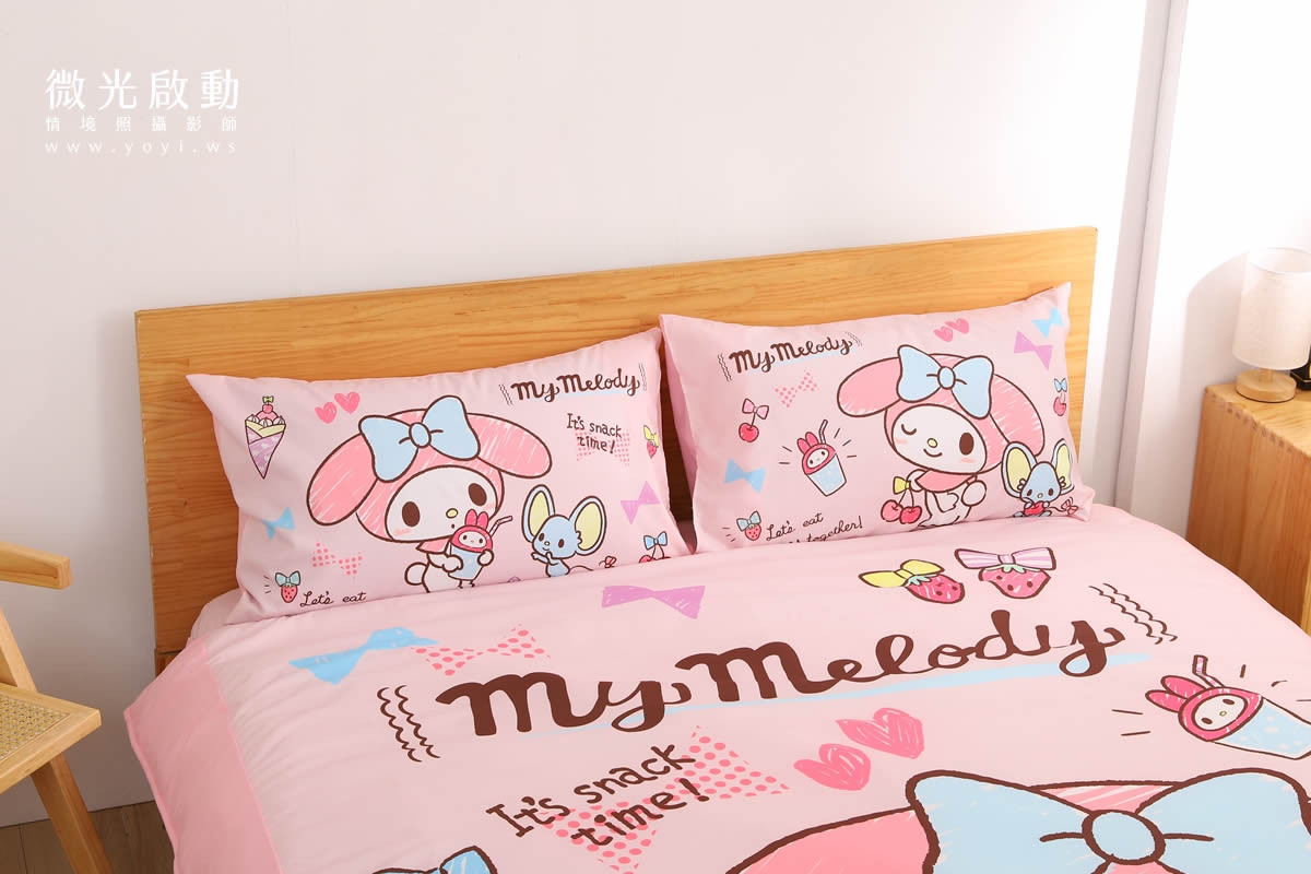卡通聯名寢具攝影｜美樂蒂粉色童趣雙人床包情境攝影｜銘詳 71