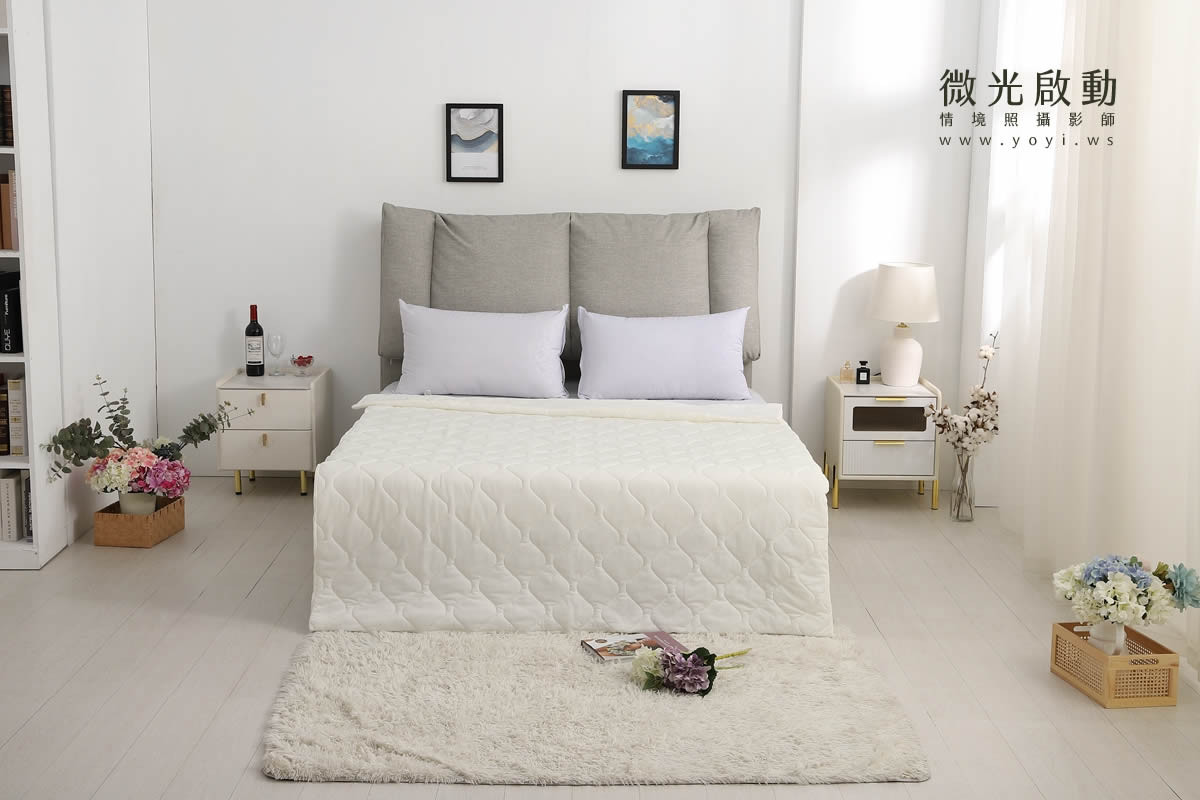 夏季寢具攝影｜純白色透氣涼被明亮臥室情境攝影 29