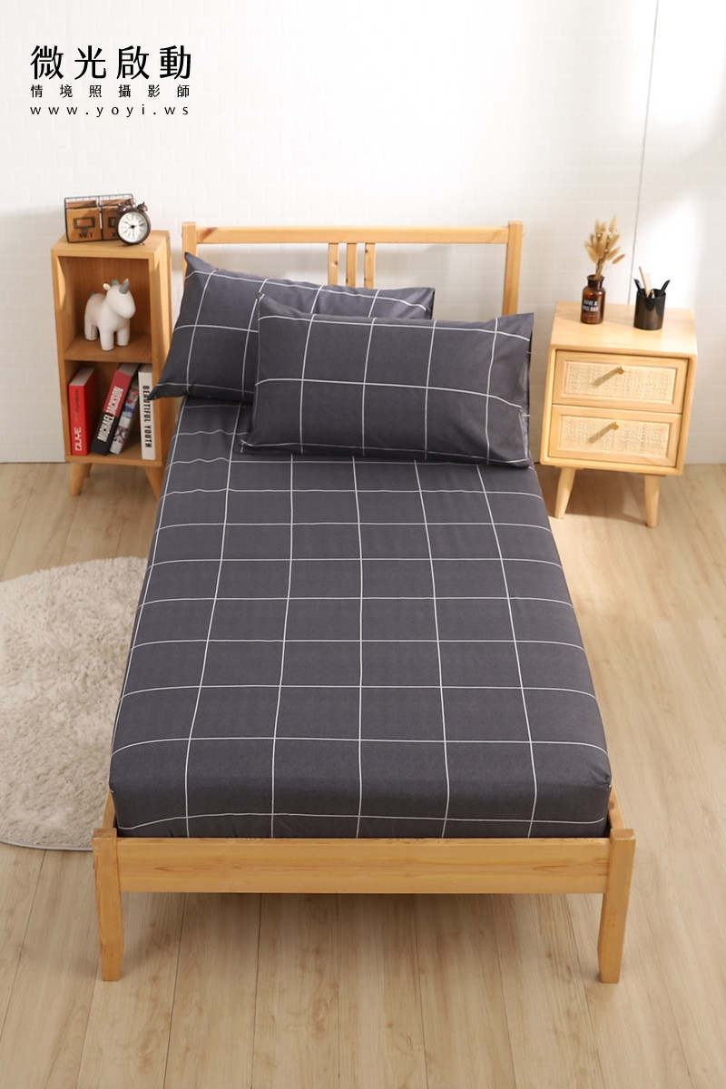 夏季寢具攝影｜藍色童趣圖騰單人床包與涼蓆情境攝影｜宜立固才 1