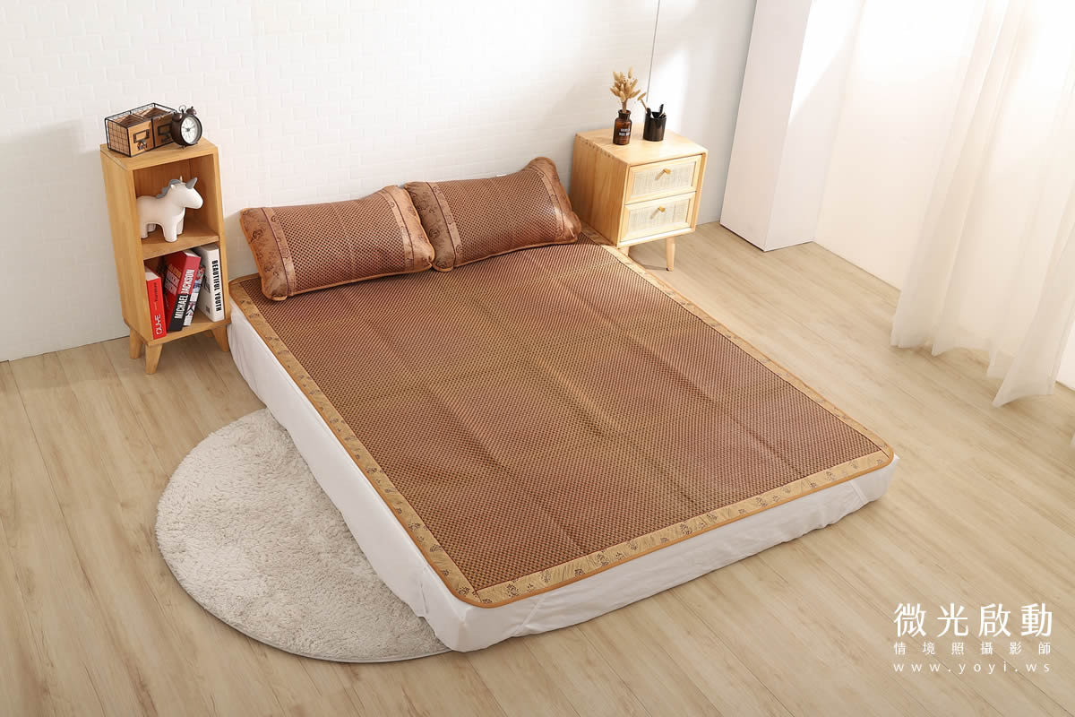 夏季寢具攝影｜藍色童趣圖騰單人床包與涼蓆情境攝影｜宜立固才 11