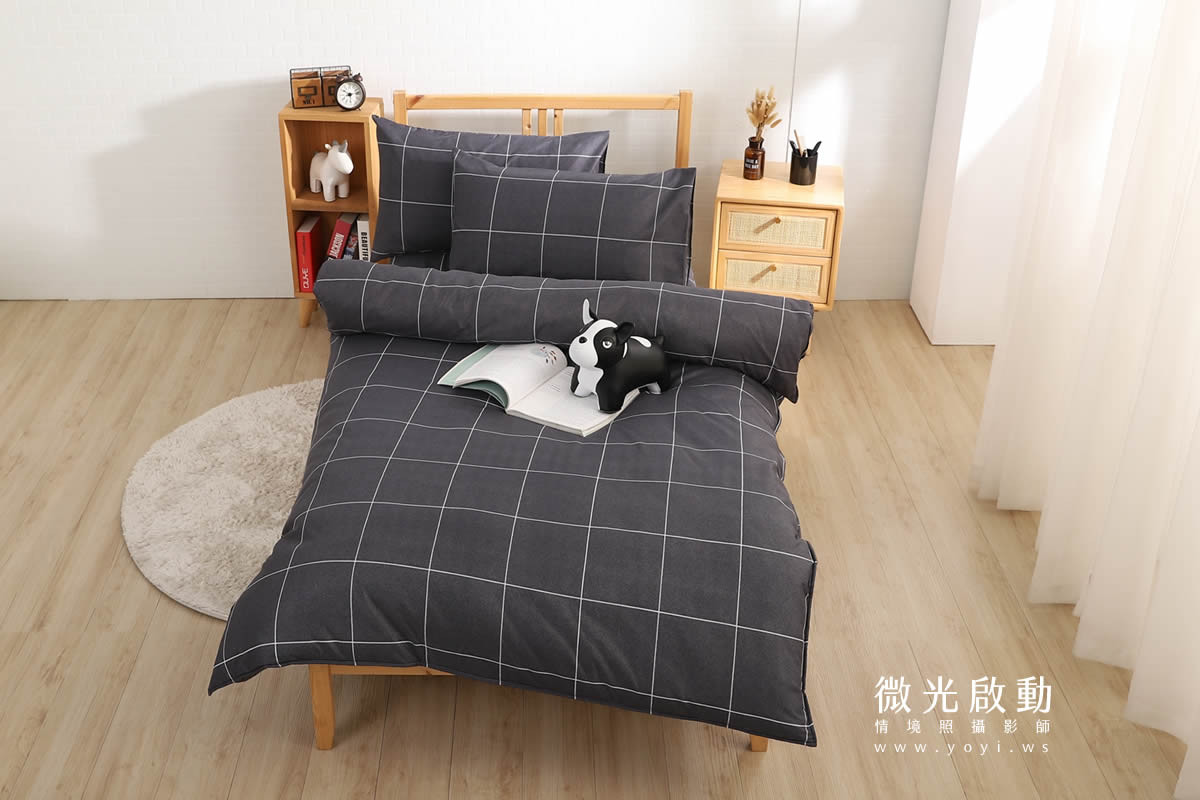 夏季寢具攝影｜藍色童趣圖騰單人床包與涼蓆情境攝影｜宜立固才 13