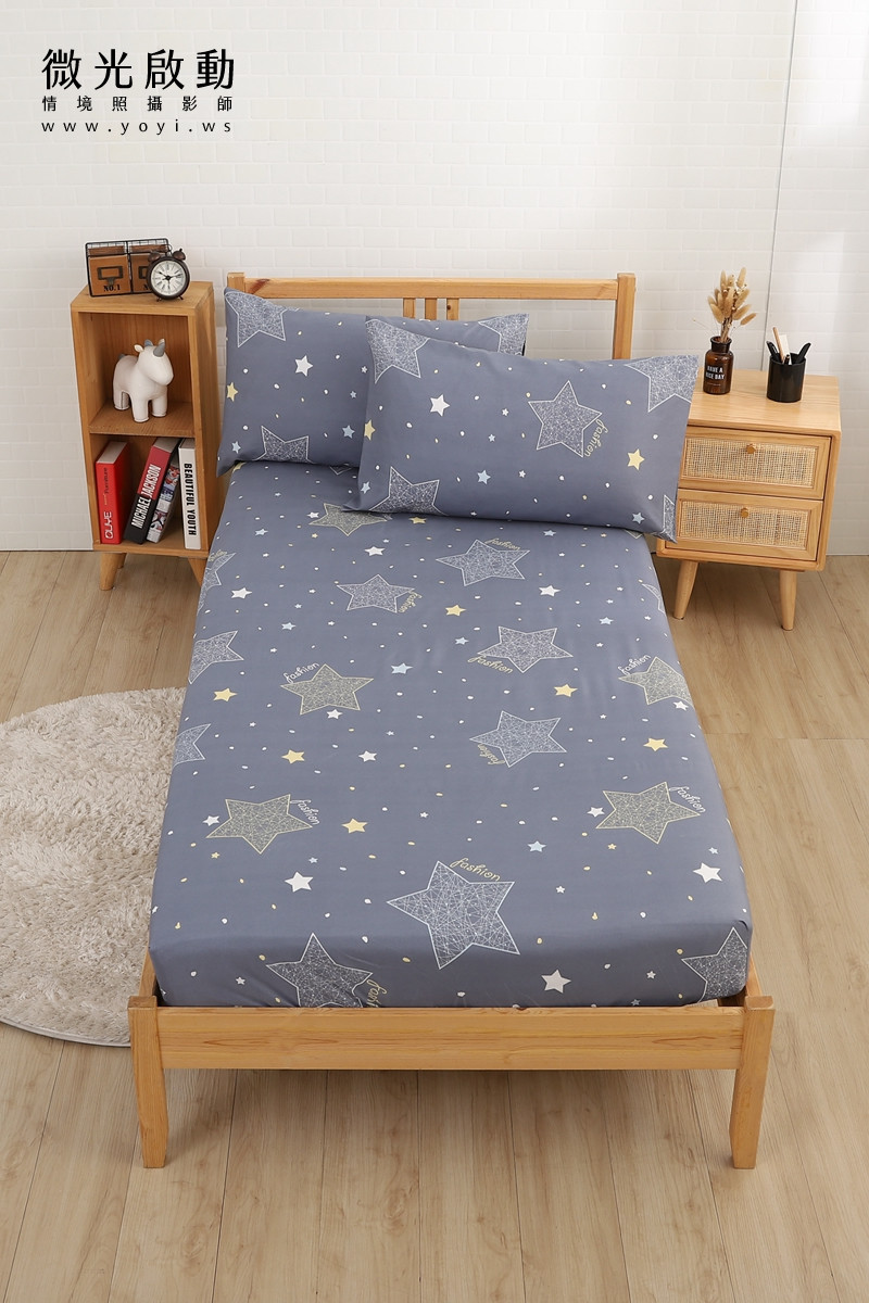 夏季寢具攝影｜藍色童趣圖騰單人床包與涼蓆情境攝影｜宜立固才 17